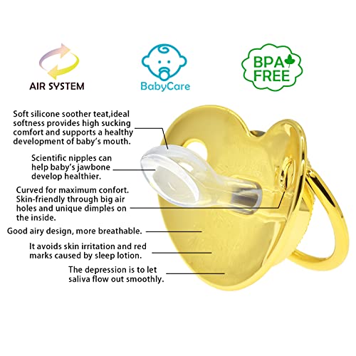 Image of Bling Personalized Golden Baby Pacifier with Pacifier Clips and Anti-dust Cover A-Z 26 Letters(Gold,A)