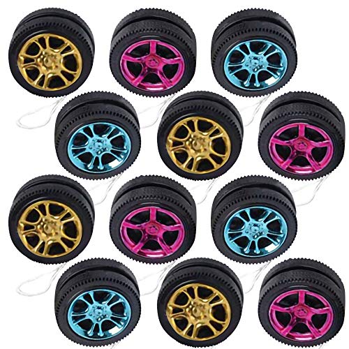 ArtCreativity Mini Designer Wheel Yoyos for Kids, Pack of 12, Plastic Yo-Yo Toys in Assorted Colors, Birthday Party Favors, Goodie Bag Fillers, Holiday Stocking Stuffers, Classroom Prizes