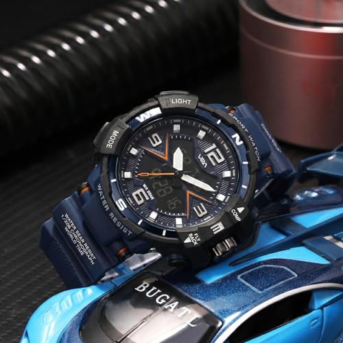 Image of V2A Stryke 50mm Analog Digital Watch for Men | Red X Tactical Dial Design | Alarm Stopwatch Backlight Day Date | Rugged Sports Watch with TPU Strap | 50M Water Resistant | Gift for Mens