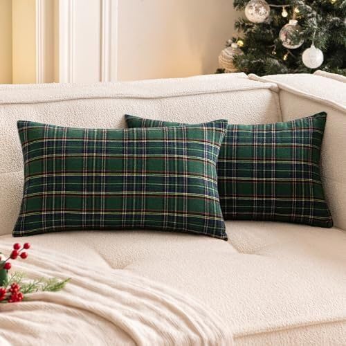 The Purple Tree Christmas Check Cushion Pillow Cover for Living Room Sofa (Pack of 2, 12×18 inch) Christmas Theme Cushion Cover, Sofa Christmas Decor