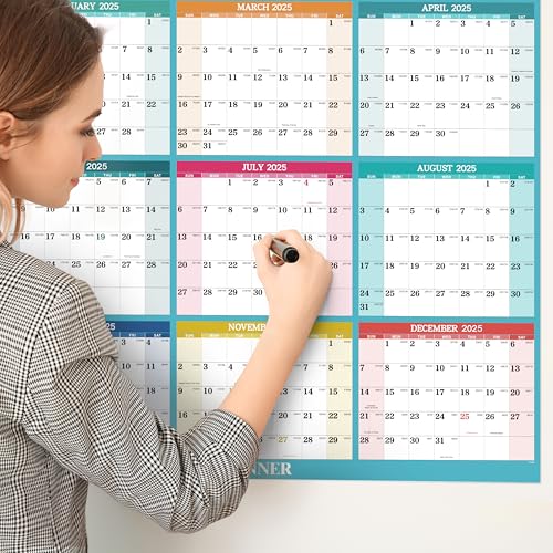 2025 Yearly Wall Calendar - Dry Erase Calendar 2025, Jan. 2025 - Dec. 2025, 34.8\'\' × 22.8\'\', 2-Sided Erasable Calendar with 8 Round Stickers