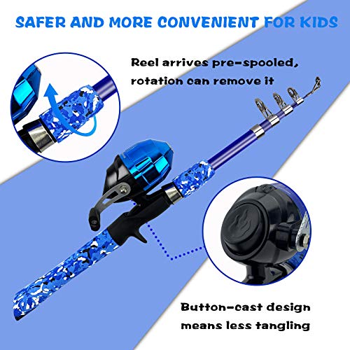 WIDDEN Kids Fishing Pole Full Kits 5 FT Portable Telescopic Fishing Rod