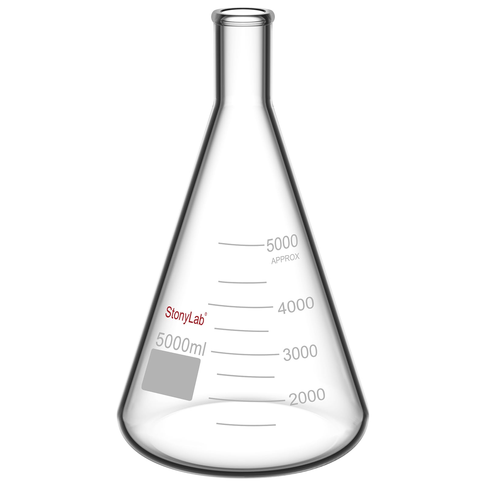 stonylab 1 opakowanie 50 ml Erlenmeyer kolba ze szkła, ciężka ściana i wąska usta, laboratorium kolben Erlenmeyer Flask z wytrzymałą krawędzią (5000 ml)