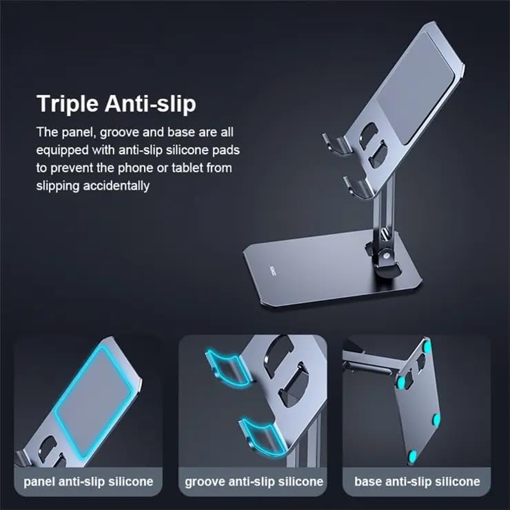 Image of XUNDD (XDHO-022) Beetle Desktop Adjustable Stand, 180 Foldable Height Angle (Anti-Slip Silicon Pad) Metal Holder Portable Stand for iPhone /Smartphone and iPad /Tablet