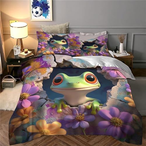 Housse de couette grenouille 3D microfibre déco chambre double 200x200 - 6