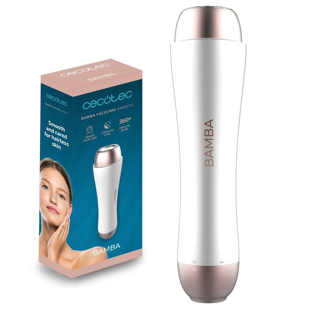 Cecotec Rasuradora facial Bamba FaceCare Smooth, Cuchilla de Acero inoxidable, Se adapta a la piel, Impermeable IPX5, Capuchón protector