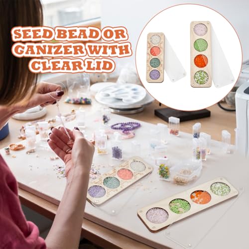 Image of AHANDMAKER 2Pcs Wooden Jewelry Storage Tray with Glass Lid 2 Sizes Wood Bead Board with Lid 4 Slot Old Lace Bead Storage Organize for Beads, Bracelets, and Small Accessories