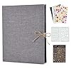 YILEEY Fotoalbum om zelf vorm te geven, linnen scrapbook 60 zwarte pagina’s navulbaar fotoboek om in te plakken, grote DIY fotoalbums met sjablonen, stickers, fotohoeken, grijs, herbruikbaar