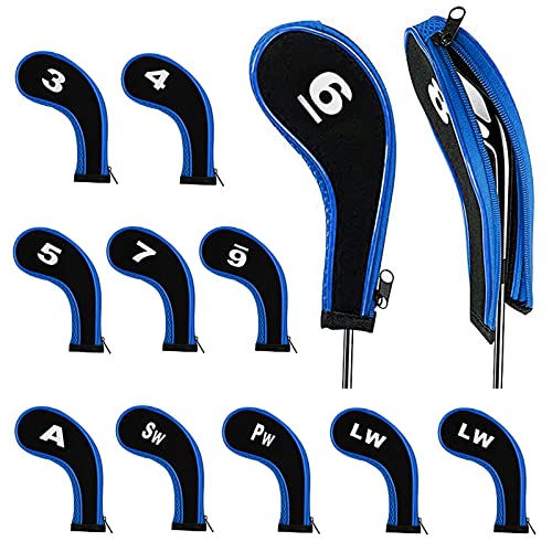 12Pieces Golf Head Covers 3-9 Pw Aw Sw Lw Lw Zippered Golf Club Head Covers