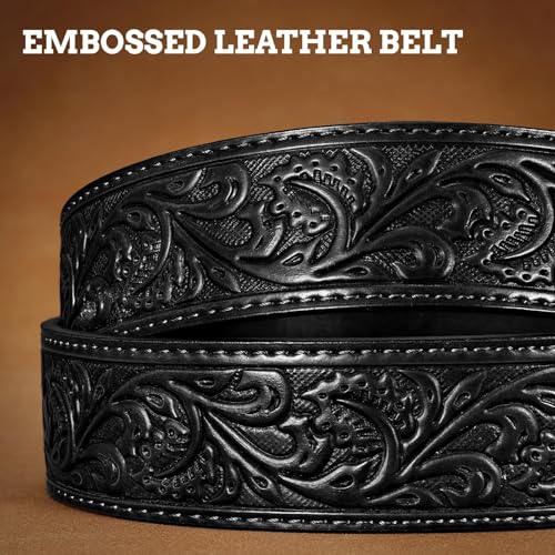 Image of SANSTHS Western Cowboy Belts for Men Women, Mens Western Belt Bull Buckle Country Belt Cowboy Leather Belt for Jeans