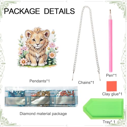 Image of DIY 5D Diamond Painting Hanging Ornament Kit Lion Design, Handmade Acrylic Diamond Art Irregular Shape Pendant, Decorative Hanging for Home, Garden, Wall, Door, and Gift