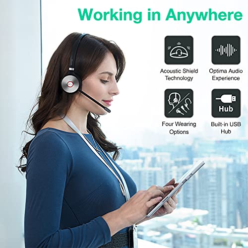 Yealink Wh66 Wireless Dect Headset Teams Certified, Office Dual Ear (Stereo) Headset For Desk Phone And Pc, Cell Phone Via Bluetooth, Speakerphone, 4.0-Inch Touch Screen,14H Talktime,525 Ft Range #TOP5