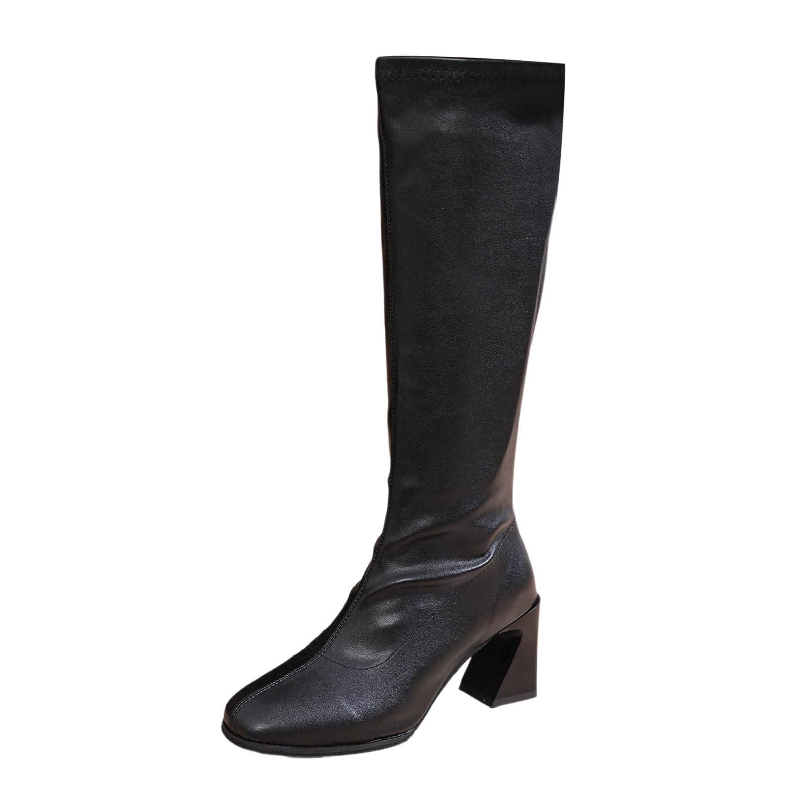 Knee High Boots Women Low Block Heel Zipper Mid Calf Boot formal Party Dance Tall Knight Boots Classic