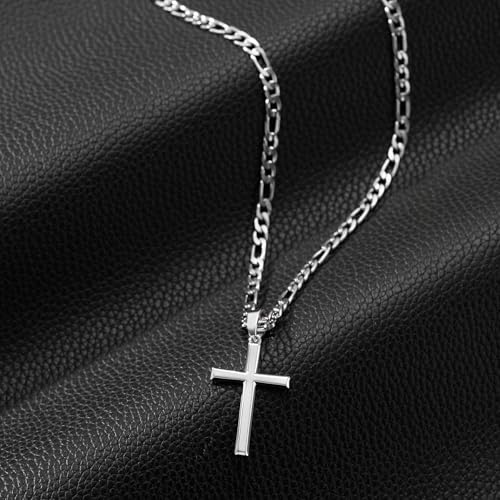Image of SWEETV 18K Gold Cross Necklace for Men, 925 Sterling Silver Cross Pendant