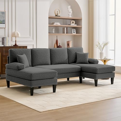 Image of 98 inch Sectional Couches for Living Room, U Shaped Couch with 18 inch Seat Height, 4 Seater Couch Set with Double Chaise for Apartment, Living Room Sofas, Dark Grey