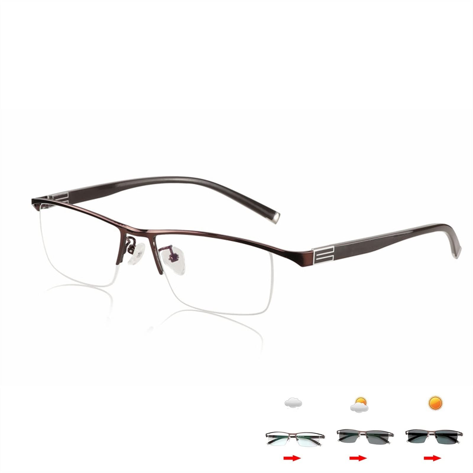 EDGUN Gafas de Lectura fotocromáticas progresivas de transición multienfoque, Gafas de Sol para lectores UV400, Gafas de Sol para Hombres y Mujeres (Color : Brown 1, Size : +225)
