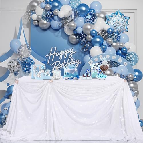 Image of B-COOL White Sequin Tablecloth Overlay 90x132 inch Sequined Tablecloths Shiny Tablecloth for Birthday Bridal Shower Christmas Outdoor Decoration