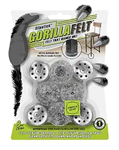 Slipstick GorillaFelt Chair Leg Floor Protectors for Hardwood Floors, Clear Sleeve Felt Pads for Furniture That Stay On, Fits Round & Square Legs, Includes 8 Premium Transparent Chair Socks, CB186