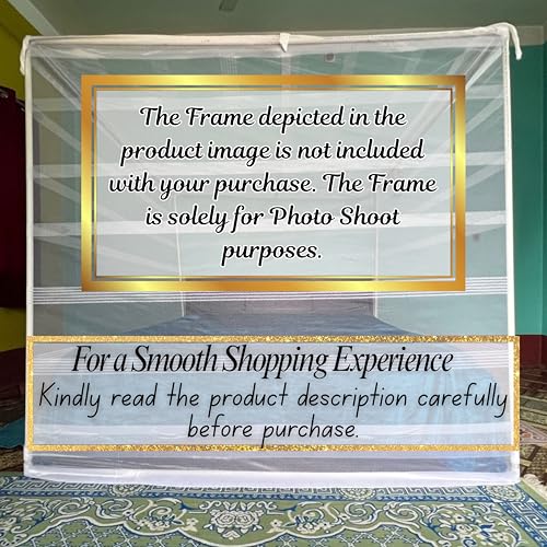 Image of Mosquito Net for King Size Bed & Double Bed (6x7 ft), Stylish Horizontal Banded Stripe Design, Wall /Hook Hanging Foldable Machhardani Ideal for Home, Travel & All-Season Use (Pearl White)