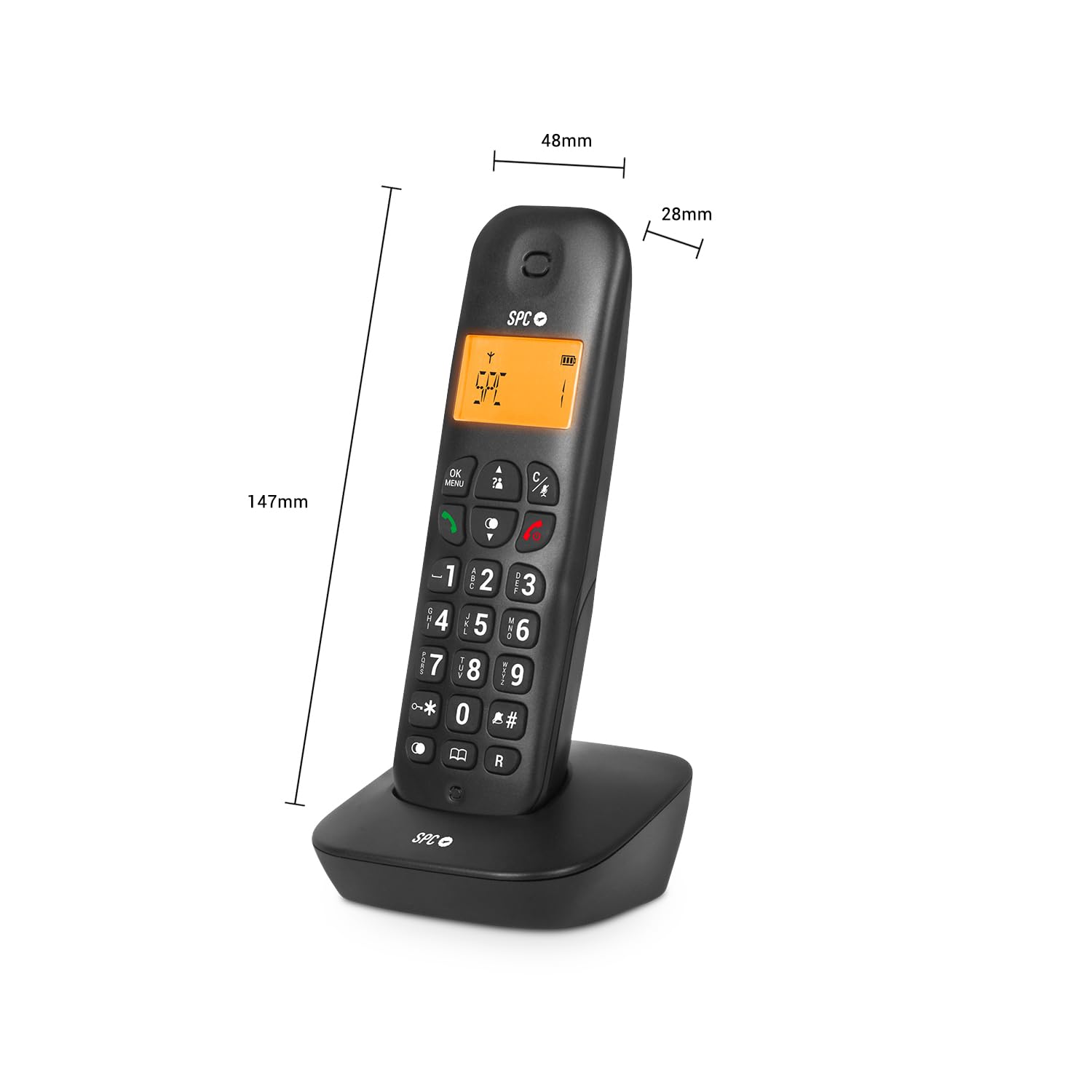 SPC Air – Teléfono Fijo inalámbrico con Pantalla iluminada, identificador de Llamadas, Agenda 20 contactos, Modo Mute, 5 melodías Disponibles, compatibilidad Gap y Modo Eco - Negro - 2