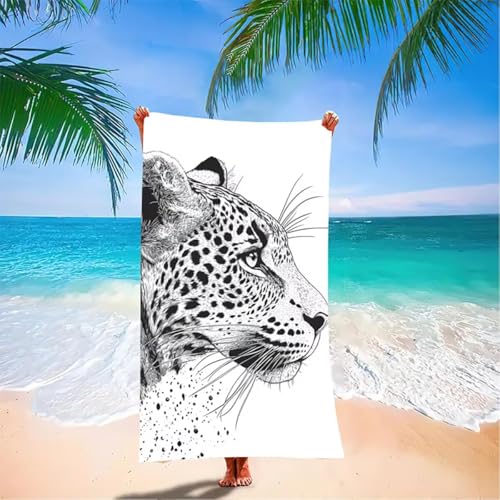 Toalla Playa Grande Microfibra XXL 150x75cm Leopardo Hombre Mujer Ligera Secado Rápido Libre de Arena Toallas de Playa Negro, Toalla Piscina para Viajes, Natación, Playa, Deportes, Sauna, Yoga 58-O