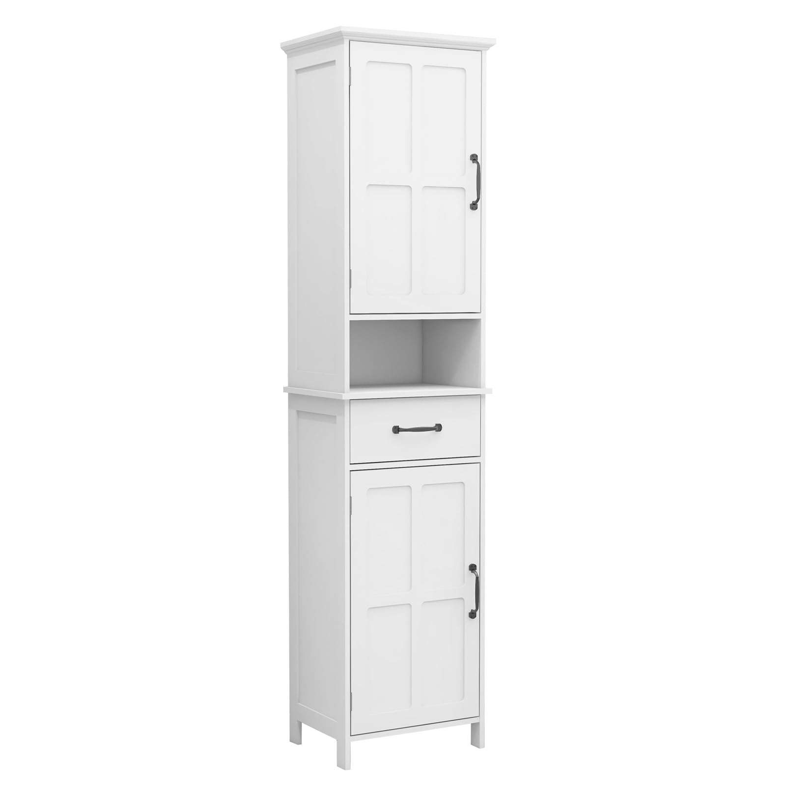 Takywep White White Kitchen Pantry Storage Cabinet, with Barn Doors, Drawer, 4 Adjustable Shelves, Freestanding Cupboard for Dining Room Living Room, Laundry, White