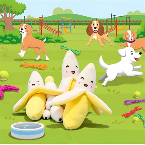Txuolin Quietschspielzeug für Welpen, Plüsch, Banane, Quietschspielzeug, Gelb, 2 Stück