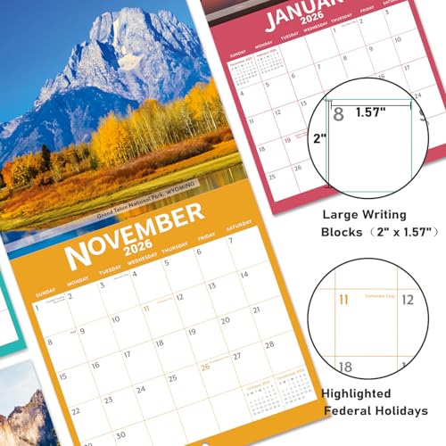 2026 calendar - 2026 wall calendar - national parks wall calendar 2026 jan - dec 2026 1234 x 2434 open hanging hook blocks and holidays - beautiful national parks