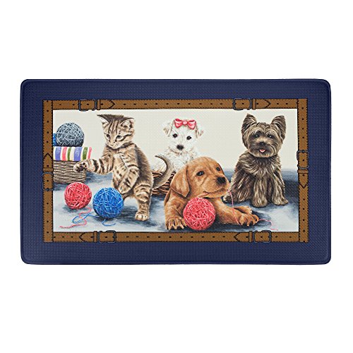 PowerSellerUSA Printed Anti Fatigue Mat, Non Slip Printed Textured Comfort Standing Floor Mats for Living, Dining Room, Bedroom, Kitchen, Office, Work (18x30 in., Playful Kitty and Puppies)
