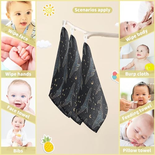Image of vvfelixl Celestial Constellation Whale Baby Burp Cloths Baby Muslin Washcloths for Boys Girls Cotton Baby Face Towel for Newborn Infants Soft and Absorbent 11.8 X 11.8 in, 5 Pack