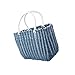 BANGSUN Gewebter Marktkorb, tragbar, französischer Stroh, Strandtasche, Einkaufstasche, Marineblau