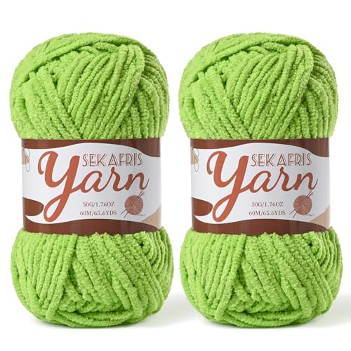 Image of 2 Pack Fluffy Velvet Yarn for Crocheting,Baby Blanket Yarn for Crocheting Soft,100g(131yds) Amigurumi Yarns,Plush Chenille Crochet Yarns,Puzzle Yarn for Crochet Weaving Craft(2 Grass Green)