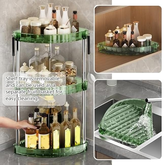 Kitchen Shelves Multifunctional Storage Rack Bathroom Organizer Unit with Hooks Cosmetics Snack, Easy Assemble,Green,4 Tier-eL6jrSs8