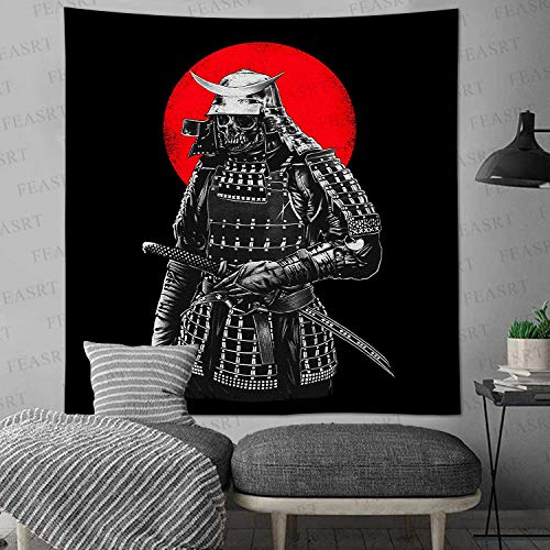 Feasrt Japanese Samurai Tapestery, 51X60 Inches Soft Flannelette For Dorm, Burning Sun Death Warrior Tapestry Asian Nihontou Bushido Background Pattern Wall Tapestry Art Tapestries Gtzyay616 #TOP6