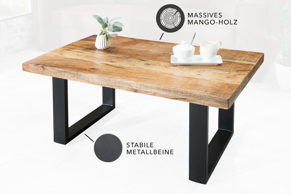 Couchtisch IRON CRAFT 100cm - schwarz natur - Mangoholz Beistelltisch | Handarbeit, Massivholz, hochwertig, individuelle Maserung, für Wohnzimmer, Unikat, Eisengestell