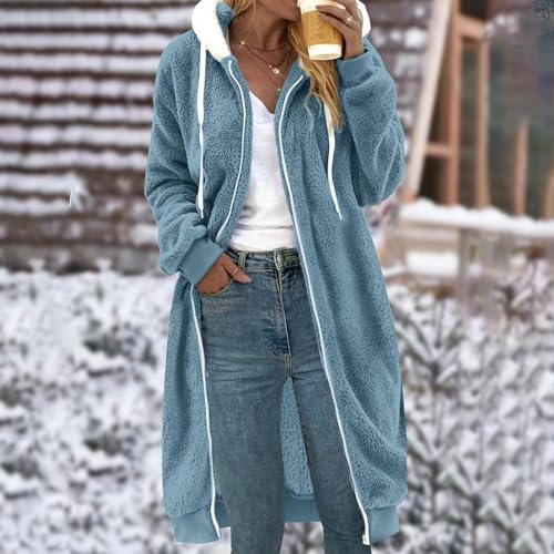 Women's Faux Fur Jacket Winter Warm Casual Full Zip Mid-Length Sherpa Lined Fleece Hoodies Jackets Coat Outerwear3