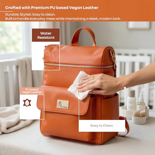 Image of R for Rabbit Caramello Bold Ivy Diaper Bag for Moms, Premium Vegan Leather with Insulated Bottle Pockets, 7 Compartments, Maternity Travel Backpack, 24 Litre Capacity (Rust Orange)