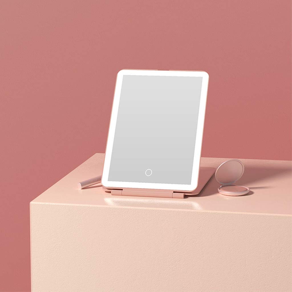 Specchio da Trucco Specchio da trucco a LED Pieghevole Portable Portable Ultra-sottile Specchio pieghevole con luce adatta for la signore Regalo Makeup Mirror (Rosa) Specchio Cosmetico