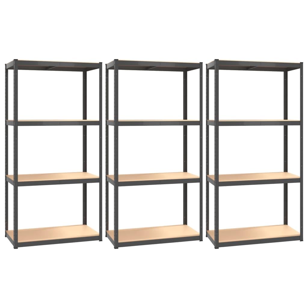 vidaXL Étagères à 4 Niveaux 3pcs Anthracite Acier et Bois d'ingénierie