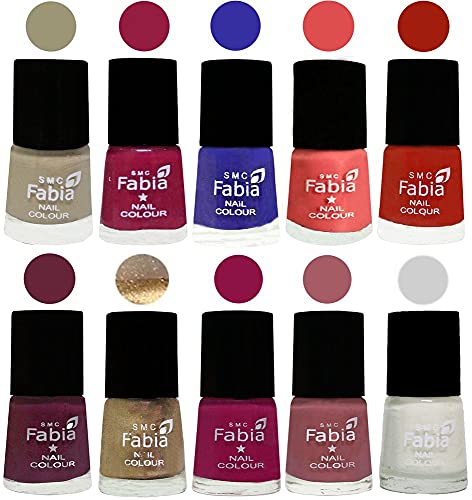 Image of SMC Fabia ALL IN ONE (PACK OF 10), Long Lasting Glossy Nail Polish, 6 ml Each, All Vibrant Colours,01727