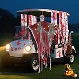 Halloween Golf Cart Decoration Kit Bloody Theme Include Blood Handprint Stickers, Blood-Stained Cloth Strip & Hanging Swing Ghost with Lights for Spool-tacular Rides