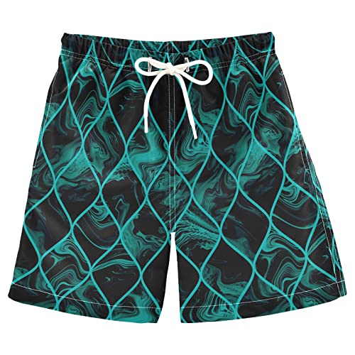 susiyo Teal and Black Textures Boys Swim Trunks Teens Quick Dry Beach Board Shorts Swimsuit