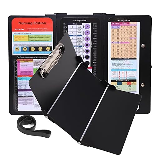 Nursing Clipboard Foldable, 3 Layers Nurse Clipboard with Quick Access Medical References & Nursing Cheat Sheet Notepad for Students, Nurses and Doctors (Black)