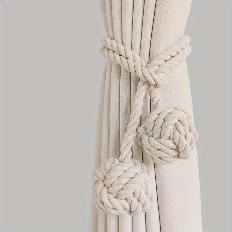(80121) Style Double Ball Curtain Tie Set in Off White Fancy Designer Wall Tie Curtain Ties Extra Large Living Room Tassel Tie Crystal Tie Elephant Curtain for Tie-image-0