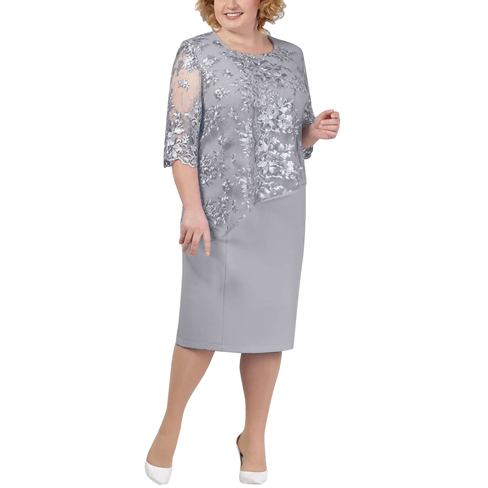 YANJI Vestidos Rojos Largos Boda Vestido Midi de Manga Corta de Encaje de Talla Grande para Mujer, Novedad de 2023, Vestido de Fiesta de Noche de cóctel para Mujer Vestido Rojo Fiesta