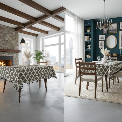 Image of HOMEMONDE Cotton Rectangular Dining Table Cover 4 Seater 40 X 60 Inch Printed Center Table Cloth With Decorative Fringes-(Grey,101 X 152 CM)