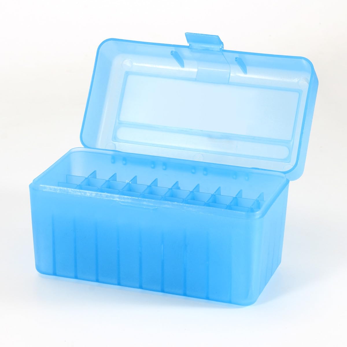 50 Round Flip-Top Fucile Ammortizzatore Box Plastica Impilabile e Bloccabile Ammortizzatore Can Bullet Case Progettato per Fucile o Shotgun Ammortizzatore Storage-Blu 6,39"*3,85"*3,93"