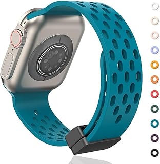 سوار رياضي من سيليكون ناعم مزود بمسامات للتهوية مع مشبك مغناطيسي كباس للرجال والنساء متوافق مع ساعة ابل سلسلة SE و8 و7 و6 و5 و4 و3 و2 و1 والترا من في فولت