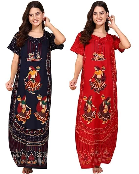 Image of OFEEFAN Women's Cotton Maxi Nightgown with Pockets - Long Soft Sleep Dress, Comfortable Loungewear for Women