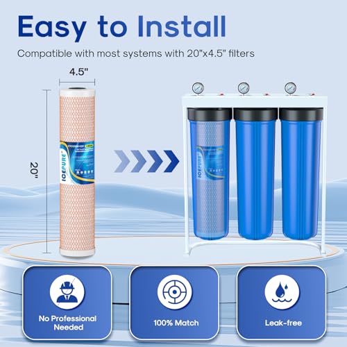 Image of ICEPURE 5 Micron 4.5 inch x 20 inch CTO20BB-KDF Whole House Water Filter Coconut Shell Activated Carbon and KDF Heavy Metal Removal Water Filter Replacement for Home, 2 PACK